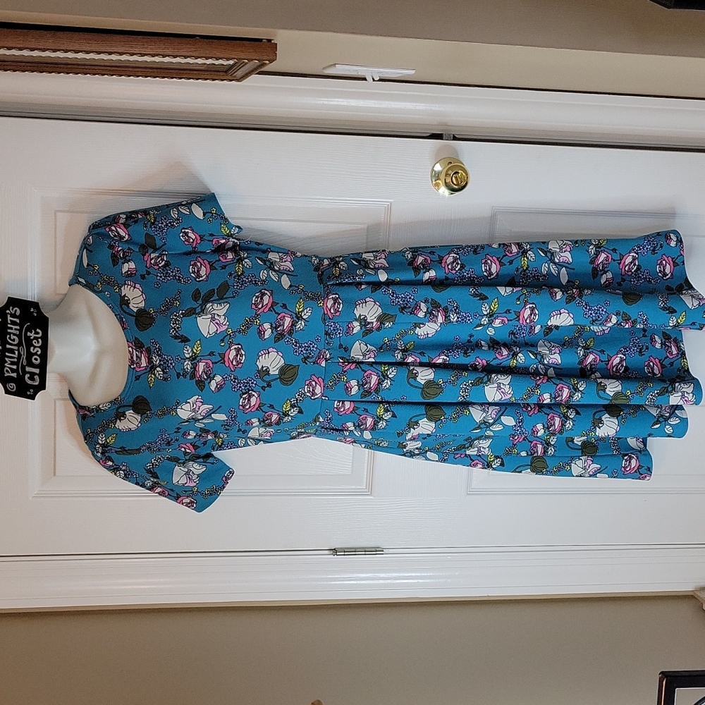 LuLaRoe Dress Amelia Large Short Sleeve Floral Blue Pink